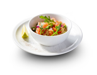 ensalada de salmón sobre fondo blanco.  salmon salad on white background