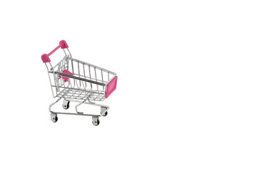 Empty shopping cart, side view, isolated on white background
