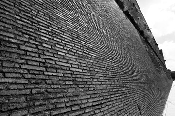
Wide angle view of the city wall of Vatican City. Black white photo