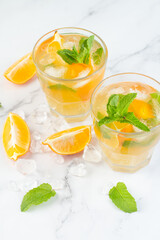 cold drink with lemon and mint.