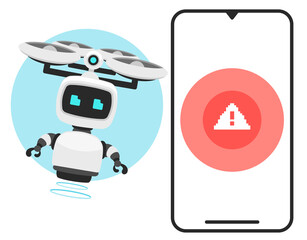Chat bot for smart phone alert.Vector illustration of smart robot for alert help.