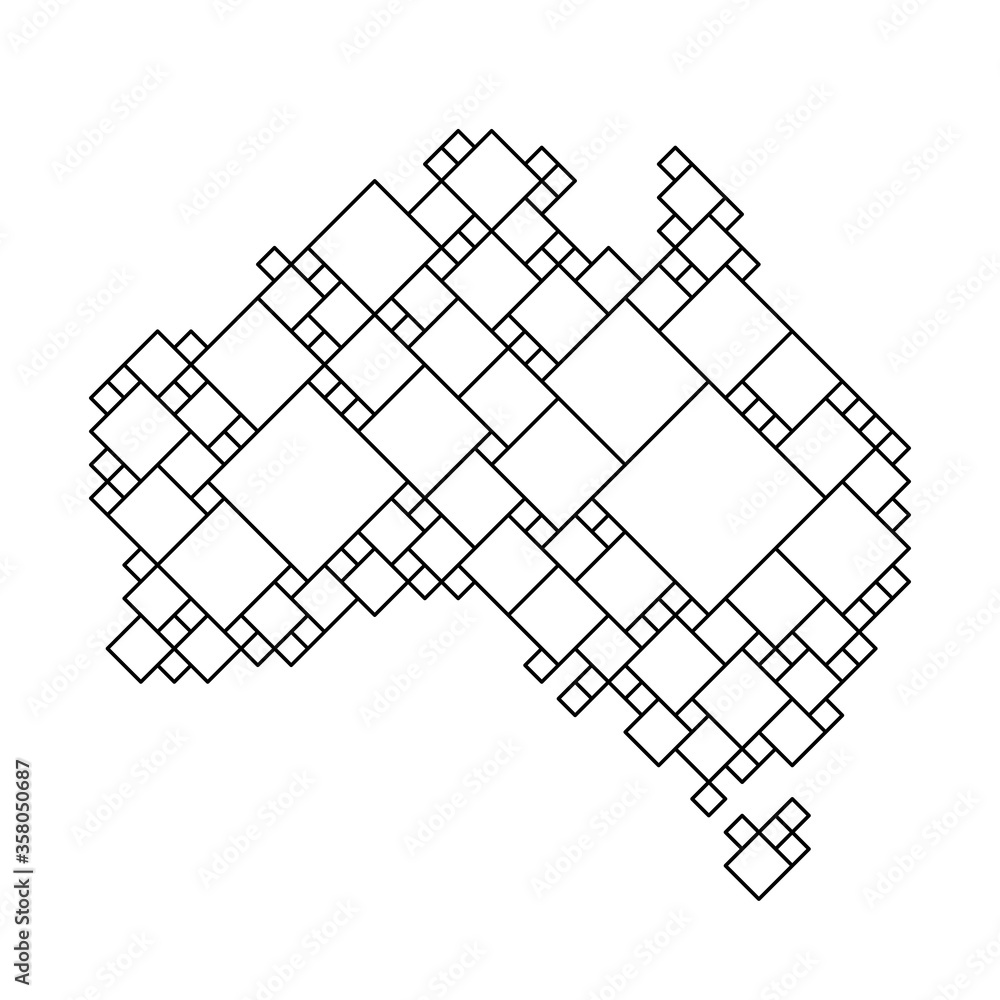 Poster australia map from black pattern from a grid of squares of different sizes . vector illustration.
