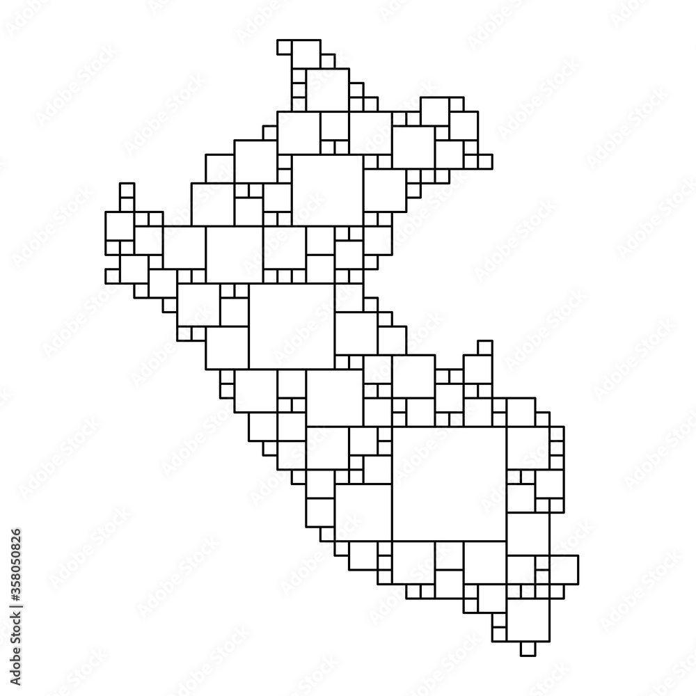 Poster peru map from black pattern from a grid of squares of different sizes . vector illustration.