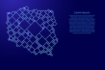 Poland map from blue pattern from a grid of squares of different sizes and glowing space stars. Vector illustration.