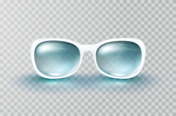 Sunglasses isolated on transparent background. Summer 3d eye protect element. Vector blue sun glasses template.