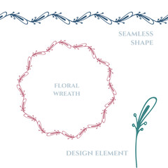 Hand drawn floral design elements set.
Leaves and flowers sketch drawing. Floral brushes.
