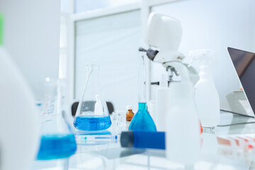 microscope on a table in a modern laboratory.