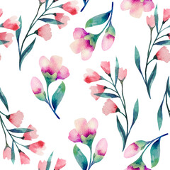 Gentle watercolor light pattern with pink flowers