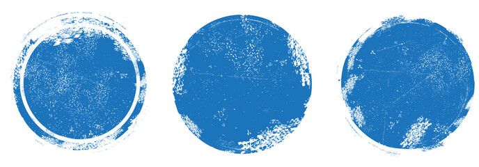 Circle grunge stamp set. Round vector isolated on white background. Blue stamp vector. Collection for grunge badge, seal, ink and stamp design template. Round grunge hand drawn circle shape, vector