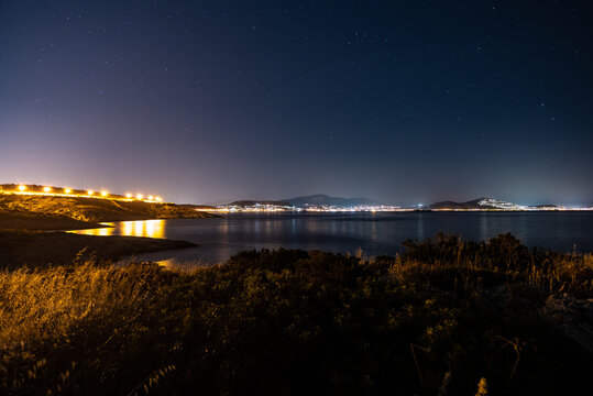 night view of the coast a limanakia,,Greece