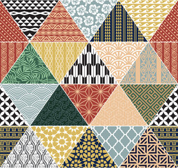 Tribal geometric collage pattern. Multicultural ethnic motifs patchwork seamless background. - obrazy, fototapety, plakaty