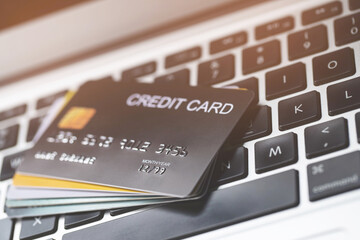 close-up low key macro shot credit card with soft focus for background. finance concept.