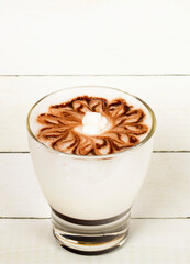 Cup of coffee with chocolate close up