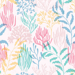 Ocean corals seamless pattern., Australian staghorn and pillar corals branches.