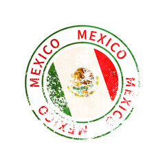 Mexico sign, vintage grunge imprint with flag on white - 358055602
