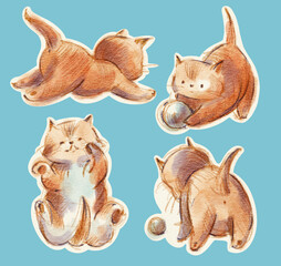 A set of stickers with cute red cats