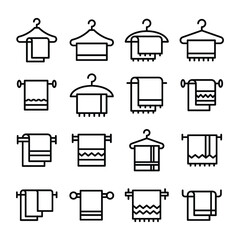 
Towel, Bath Towel, Bathroom, Towel Hanger Line Vector Icons Set 
