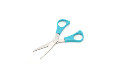 Blue scissors isolate on white background.