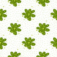 Cute flower bud daisy seamless pattern on dots background. Doodle floral endless wallpaper.