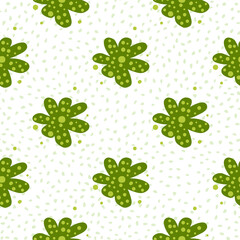 Cute flower bud daisy seamless pattern on dots background. Doodle floral endless wallpaper.