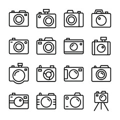 
Camera, Photo camera, Camera Shooting, Vintage Camera, Snapshot, Tripod Camera Line Vector Icons Set 
