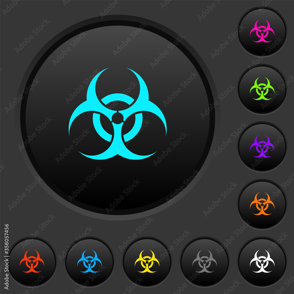 Poster biohazard sign dark push buttons with color icons