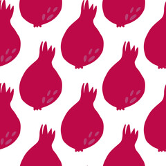 Pomegranate fruit seamless pattern on white background. Botanical fruit wallpaper.