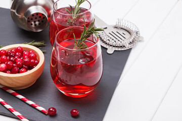 Cranberry cocktail with rosemary close-up