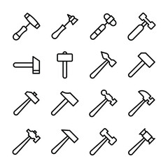 
Hammer, Reflex Hammer, Repair Tool, Nail Hammer, Pick Tool, Claw Hammer Line Icons Set 
