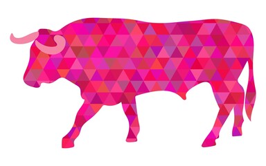 pink bull isolated on a white background. polygon drawing. template, print.