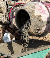 Concrete mixer at a construction site.