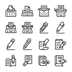 
Writer, Creative writer, Typewriter, Writing, Content Writer Line Vector Icons Set
