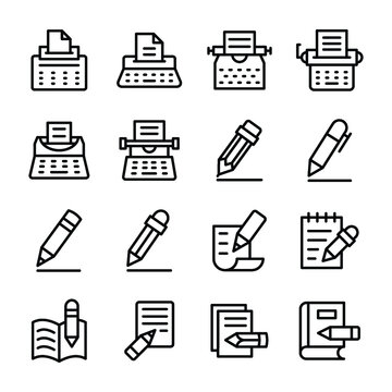 
Writer, Creative writer, Typewriter, Writing, Content Writer Line Vector Icons Set
