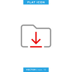 Folder Download Icon Design Template. Editable Stroke.