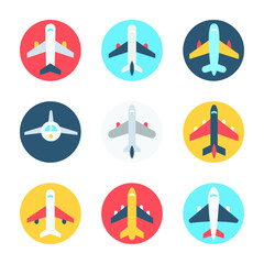 
Airplane Circular Color Vector Icons Set

