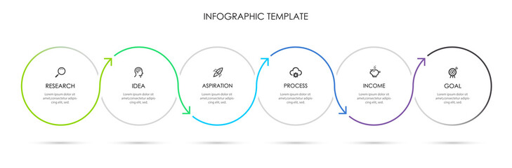 Vector Infographic thin line design with icons and 6 options or steps. Infographics for business concept.