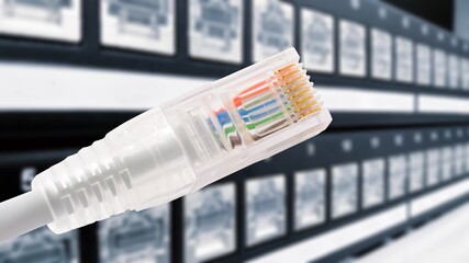 Data connection with rj45 patch cable, conceptual shot.
