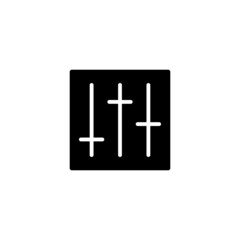 Equalizer or sound setting icon collection in black flat glyph, filled style isolated on white background