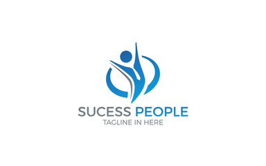 People logo with successful symbol in career with blue color