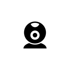 Webcamera vector icon in black flat glyph, filled style isolated on white background