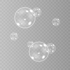 Realistic soap bubbles with rainbow reflection set of isolated vector illustrations.