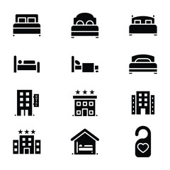 Bed Glyphs Vector Icons Set 