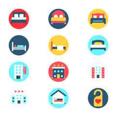 
Bed Circular Color Vector Icons Set 
