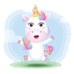 cute unicorn in the children's style. cute cartoon unicorn vector illustration
