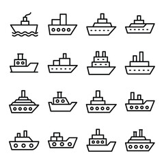 
Set Of Ship and Boat Line Vector Icons 
