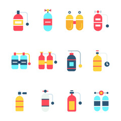 
Scuba Tanks Color Vector Icons Set 

