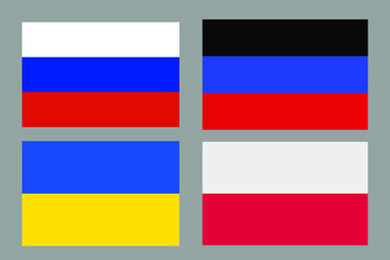 Set of flags: Russia, Ukraine, Poland, Donetsk Republic. Vector stock illustration