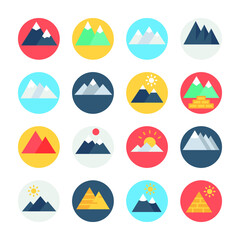 
Mountains Circular Color Vector Icons Sets 
