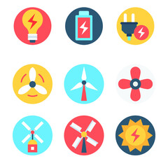 Energy Resources Circular Color Vector Icons Sets 