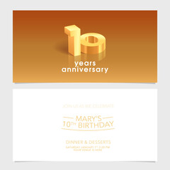 10 years anniversary invitation card vector illustration.